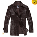 Designer Brown Leather Trench Coat CW871730 - CWMALLS.COM
