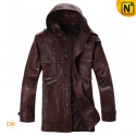 Mens Hooded Leather Trench Coat CW871280 - CWMALLS.COM