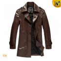 Brown Leather Duster Trench Coat CW861561 - CWMALLS.COM