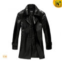 Mens Black Leather Duster Trench Coat CW861560 - CWMALLS.COM