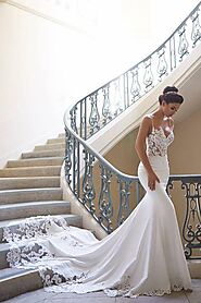Buy Mermaid Ivory Spaghetti Straps V Neck Wedding Dresses Lace Satin Bridal Dresses JS661 Online – jolilis