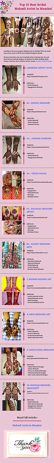Top 10 Best Bridal Mehndi Artist in Mumbai | Infographic