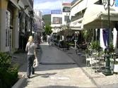 walking in Papadiamanti street, Skiathos Town , Skiathos, Greece