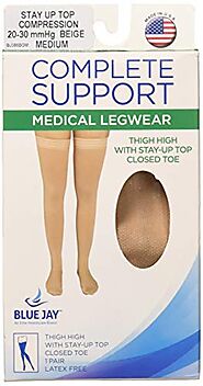 Blue Jay An Elite Healthcare Brand Firm Surgical Weight Stockings - 20-30mmHg, Medium, Thigh Garter Top Closed Toe