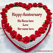 Happy Anniversary Red Rose Cake With Name