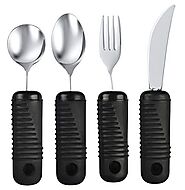 Blue Jay Make Eating Easier Big Grip Utensil Set - Arthritis Aid Silverware Set, 1.5in Ribbed Made with Ribbed Rubber...