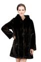 Faux black mink fur with dark brown stripe women middle coat