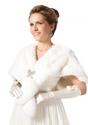 Amanda classic pure white faux rabbit fur with sliver brooch long shawl