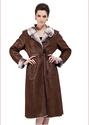 Brown suede with faux chinchilla fur long suede coat