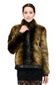 Faux bunny fur with dark coffee leather trim short fur coat