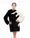 Black with white faux mink fur women middle length coat