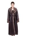 Dark faux brown suede with mink fur women full length coat