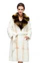 White Faux Fox Fur With Brown Chinchilla fur Collar Knee Length Coat