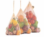 Mesh Produce Bags - Best Reusable Produce Bags for Grocery Shopping - Set of 3 - All Cotton and Linen