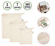 Muslin Produce Bags - Reusable Shopping Bags - Foldable & Washable Muslin bags - Reusable Produce Bags - Set of 7 - A...