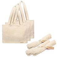 Reusable Canvas Grocery Tote Bags - Heavy Duty Large Reusable Tote Bags - Set of 3 - All Cotton and Linen