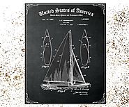 Vintage Sailboat Poster, Digital Download, Nautical Patent Print on Chalkboard Background, Wall Art and Card Sizes