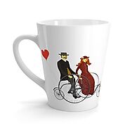 VINTAGE VALENTINE Latte mug - Vintage Bicycle, Red Heart, Bicycle Built For Two, Victorian Decor