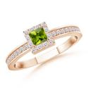 Square Peridot and Round White Sapphire Halo Ring