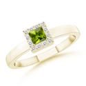 Square Peridot and Round White Sapphire Halo Ring