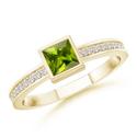 Square Peridot and Round White Sapphire Ring
