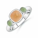 Three Stone Citrine and Cabochon Peridot Bezel Set Ring in Silver & White Gold