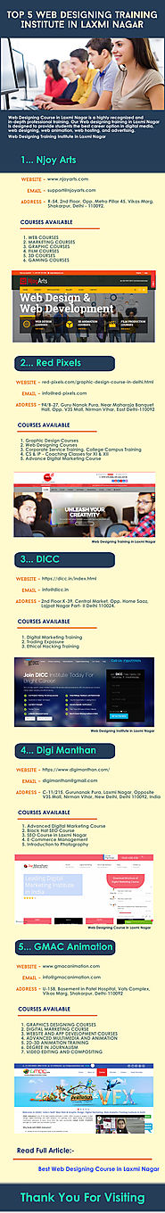 Top 5 Web Designing Training Institute in Laxmi Nagar | Infographic