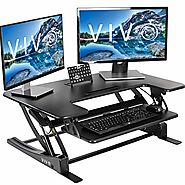 VIVO Black Height Adjustable 36 inch Stand up Desk Converter | Quick Sit to Stand Tabletop Dual Monitor Riser (DESK-V...