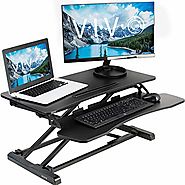 VIVO Black Height Adjustable 32 inch Standing Desk Converter | Sit Stand Dual Monitor and Laptop Riser Workstation (D...