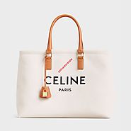Celine Horizontal Cabas In Canvas With Celine Print And Calfskin Beige