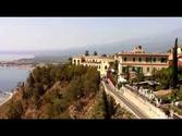 Panoramic view Taormina Mount Etna Sicily Giardini Naxos