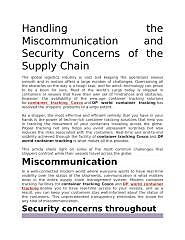 Handling the Miscommunication and Security Concerns of the Supply Chain