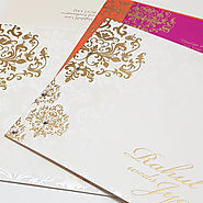 White & Gold elegant Indian Wedding Cards with Rhinestones...