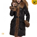 Fur Trimmed Leather Down Hooded Coat CW685048 - CWMALLS.COM