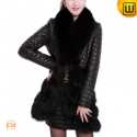 Women Fox Fur Trimmed Leather Coat CW696899 - JACKETS.CWMALLS.COM