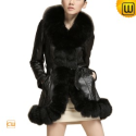 Women Leather Coat with Fur Trim CW693255 - JACKETS.CWMALLS.COM