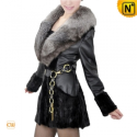 Fur Trim Women Black Leather Coat CW8007 – CWMALLS.COM