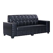 Bharat Lifestyle Black Diamond Leatherette 3 Seater Sofa (Color-Black)