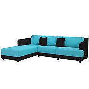Bharat Lifestyle Marina Fabric 6 Seater Sofa (Finish Color - Aqua Blue and Black)