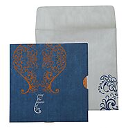 BLUE SHIMMERY PAISLEY THEMED - SCREEN PRINTED WEDDING INVITATION : H-865 - 123WeddingCards