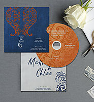 BLUE SHIMMERY PAISLEY THEMED - SCREEN PRINTED WEDDING INVITATION : CH-865 - IndianWeddingCards