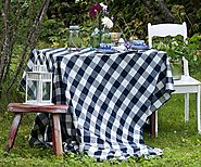 Buffalo Checked Tablecloths - Navy Blue and White Rectangular Tablecloth - Organic Cotton Tablecloths - All Cotton an...