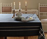 French Stripe Tablecloth - Grey, Red and Blue stripes - Cotton Tablecloths - All Cotton and Linen - Amazon