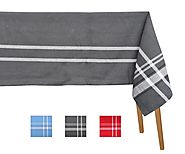 French Stripe Tablecloths - Grey Rectangular Tablecloth French Striped (63x109) - Cotton Tablecloths - All Cotton and...