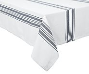 Country Stripe Tablecloths - Navy Blue and White Striped Tablecloth (63x109) - All Cotton and Linen - Amazon