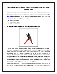 Duck Crimper Offers an Exclusive Range of cordless Cable Cutter and Cordless Crimping Tools