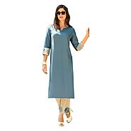Light Ocean Blue Color Cotton Embroidered Kurta With Embroidered Kurta Pant-Marigold05