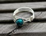 Square Hematite Stone Silver Plated Wire Wrapped Ring