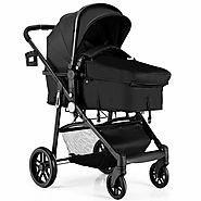 BABY JOY Baby Stroller 2 in 1 Convertible Carriage Bassinet to Stroller Deluxe Black