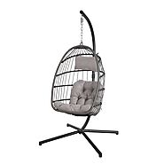 Steel Hanging Egg Chair with Stand Light Grey Outdoor Patio Swing Chair | Orange-Casual